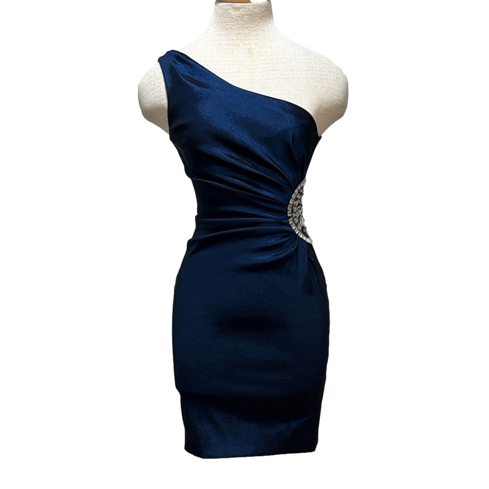 Betsy & Adam sz 4 blue formal/homecoming dress with rhinestone side cutout
